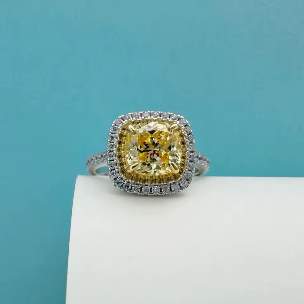 Elegant 18 k white Gold plate super shiny  Canary Yellow Cubic Women's Ring sz7